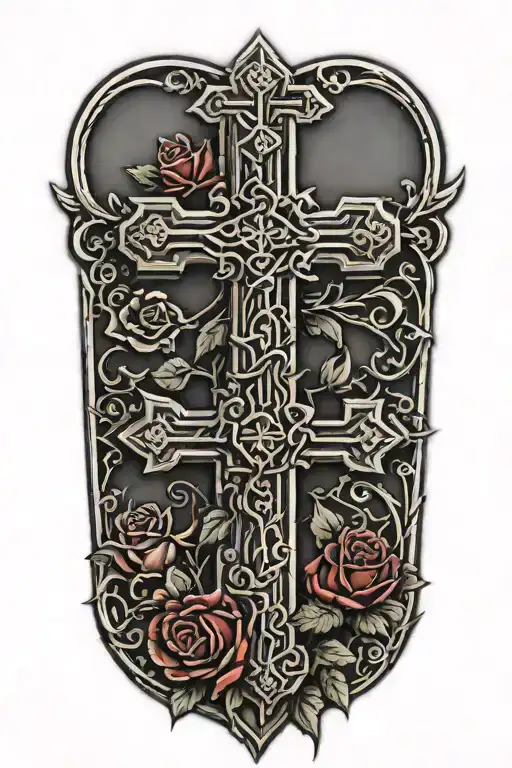 three crosses  with roses tattoo design idea