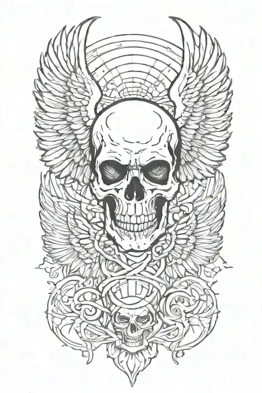 skull with angel wings tattoo design idea