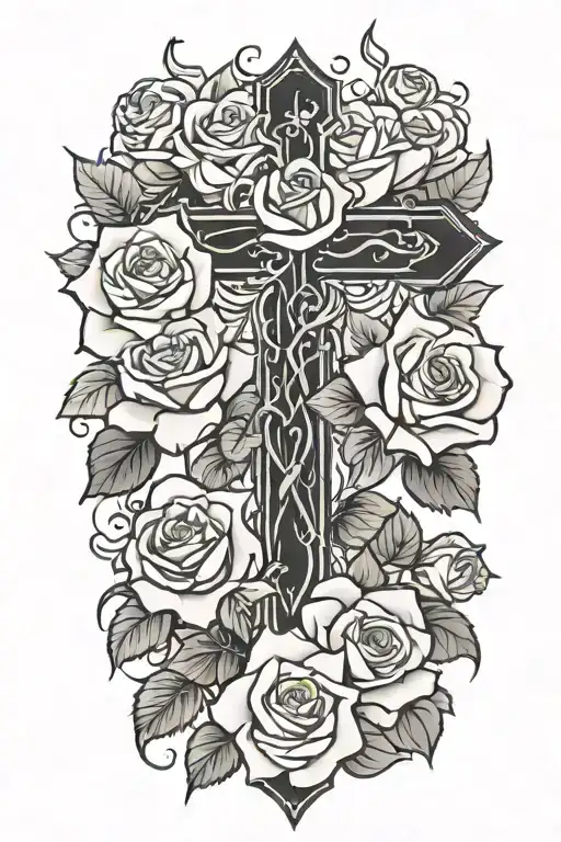 cross with roses tattoo design idea
