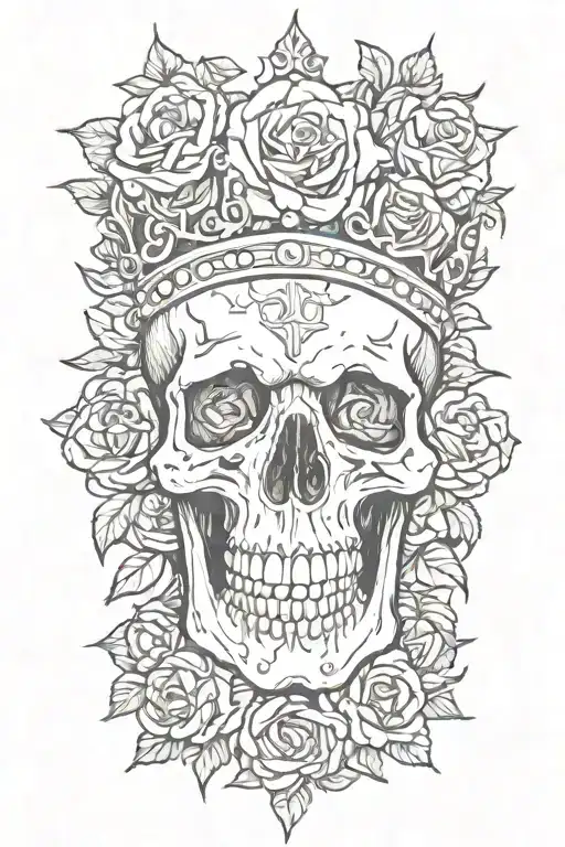 skull bleeding with crown with roses  tattoo design idea