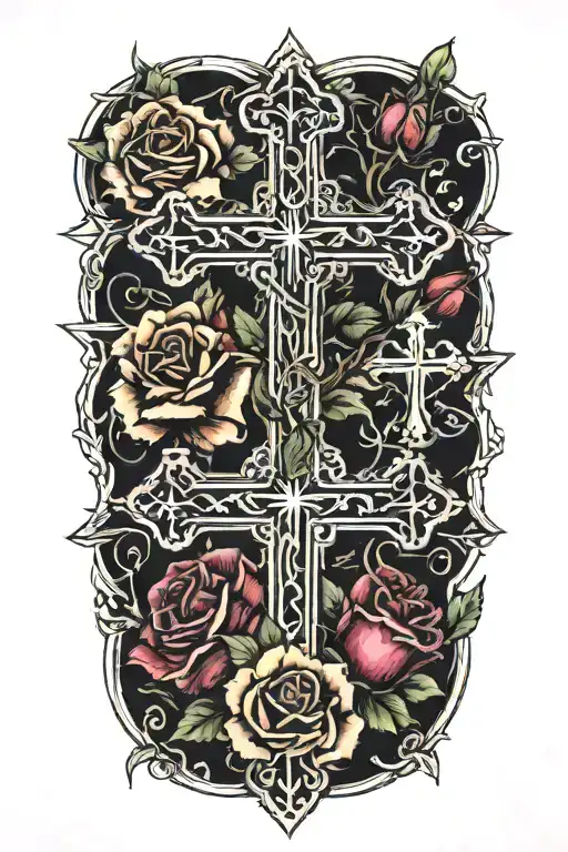 three crosses  with roses tattoo design idea