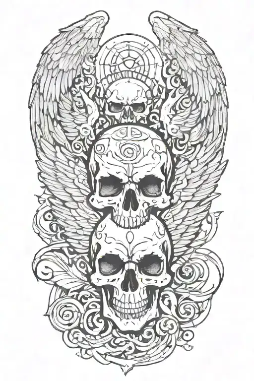 skull with angel wings tattoo design idea
