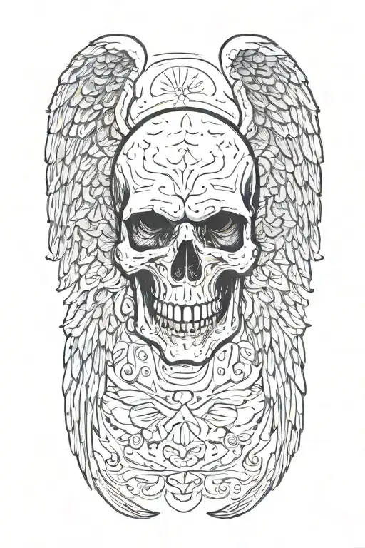 skull with angel wings tattoo design idea