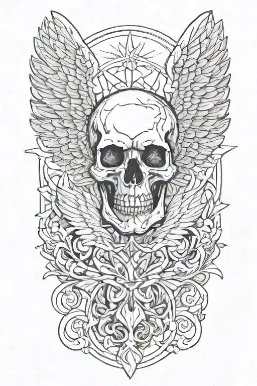 skull with angel wings tattoo design idea