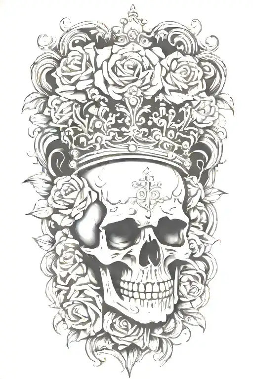 skull crown roses tattoo design idea