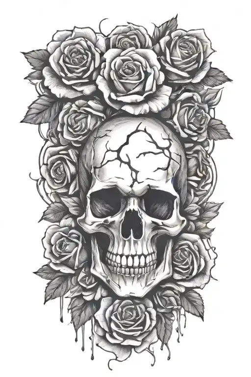 skull bleeding with roses tattoo design idea