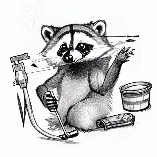 mechanic raccoon with tools tattoo design idea