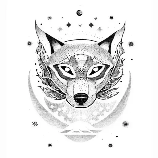 pareja de lobos ahuyandole a la luna y lleno de estrellas  tattoo design idea