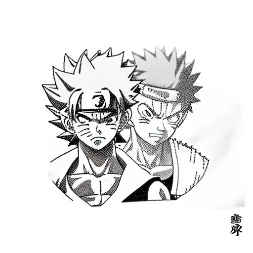 Anime calf featuring Naruto, Luffy, Goku, Vegeta, Sasuke, and Zoro tattoo design idea