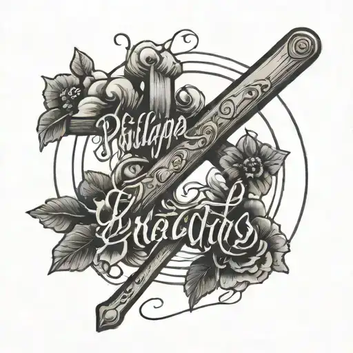 Philippians 4:6 verse written in cursive in a circle shape surrounding a cross  tattoo design idea