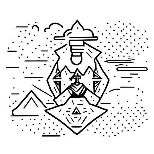 A minimalist tattoo of a mountain range with a small anchor incorporated, representing your passion for outdoor adventures and your Navy background tattoo design idea