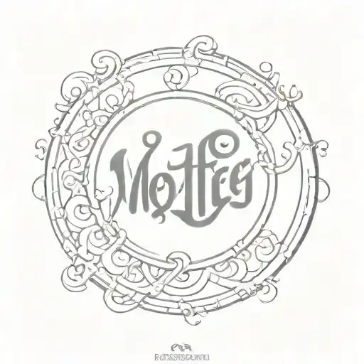 the word 'mother' is written in Urdu calligraphy with 3 names around it in a circle, the 3 names are Hasan, asad, mariam tattoo design idea