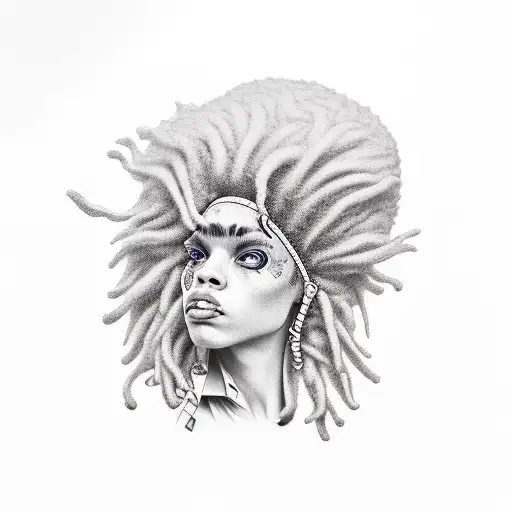 sock & buskin one with an Afro and one with dreads tattoo design idea