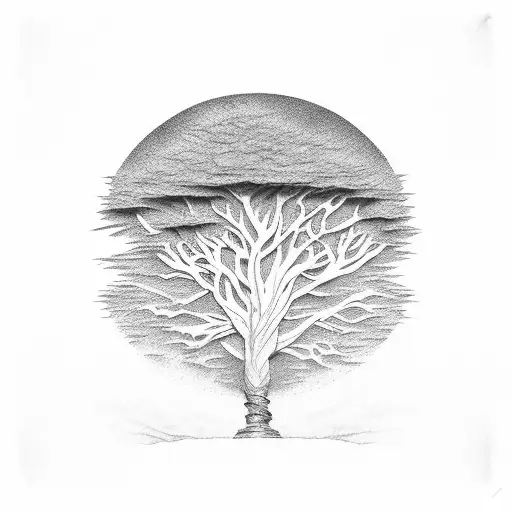 acacia tree at desert tattoo design idea