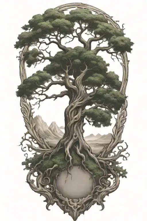 yggdrasil and tombstone tattoo design idea