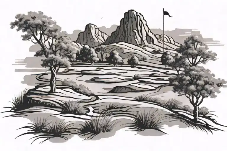 golf course landscape tattoo design idea