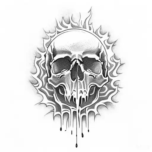 skull engulfed with flames and juice boxes  tattoo design idea