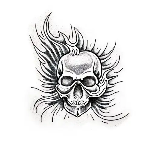 skull engulfed with flames and juice boxes  tattoo design idea