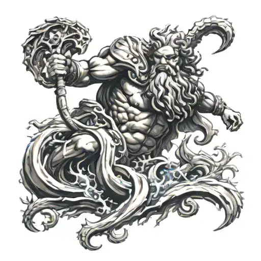 posiden, god of the sea, fighting hades, god of the underworld tattoo design idea