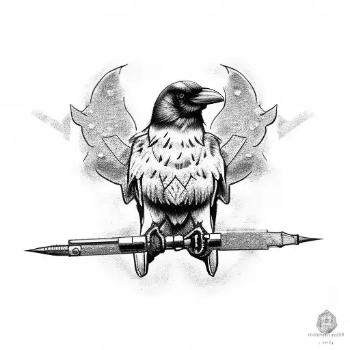 Raven with military hat tattoo design idea