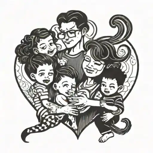 fine line, 3 kids,  mom and dad  heart   tattoo design idea