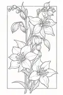lily of the valley, delphinium, poppy, daffodil flowers with shading tattoo design idea