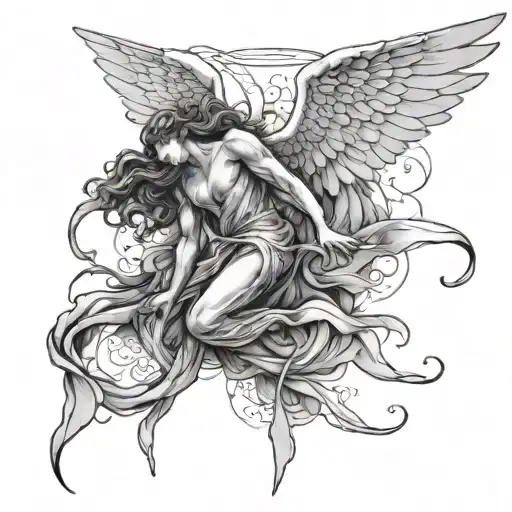 angel falling tattoo design idea