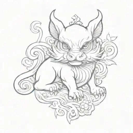 fine line minimalist Pixiu tattoo design idea