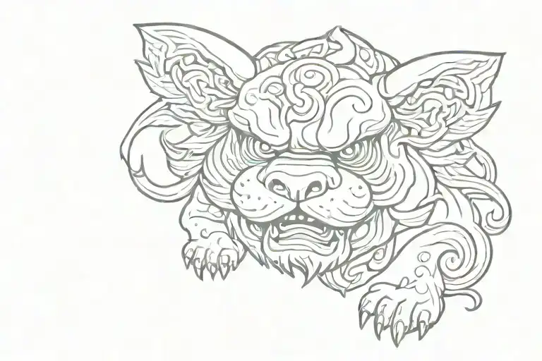 cute fu dog tattoo design idea