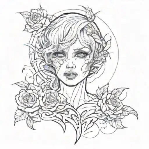 Design a dark tattoo featuring gothic pictures with a sketch style twist tattoo design idea