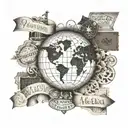 A design featuring a globe surrounded by passport stamps from the countries you visited, with a banner that says 'Wanderlust' in elegant script tattoo design idea