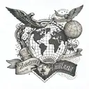 A design featuring a globe surrounded by passport stamps from the countries you visited, with a banner that says 'Wanderlust' in elegant script tattoo design idea