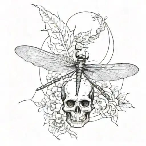 dragon fly with skull tattoo design idea
