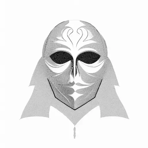 A simplified illustration of the iconic mask from 'The Phantom of the Opera', represented with basic lines and an almost abstract style, using soft colors and without excessive details. Avoid heavy black lines or complex decorative elements. Below the mask, include the phrase 'Sing for me' in a simple and clear font. The goal is to have a minimalist and elegant design, with a limited color palette, ideal for a small and discreet tattoo. tattoo design idea