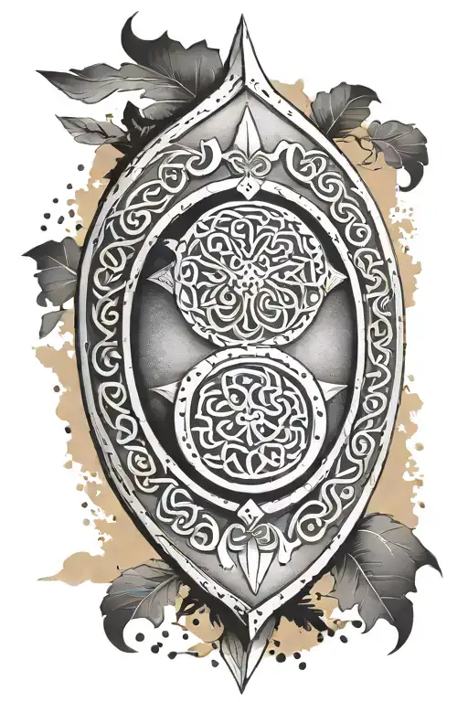 Celtic warrior shield with a Caribbean sunset background tattoo design idea