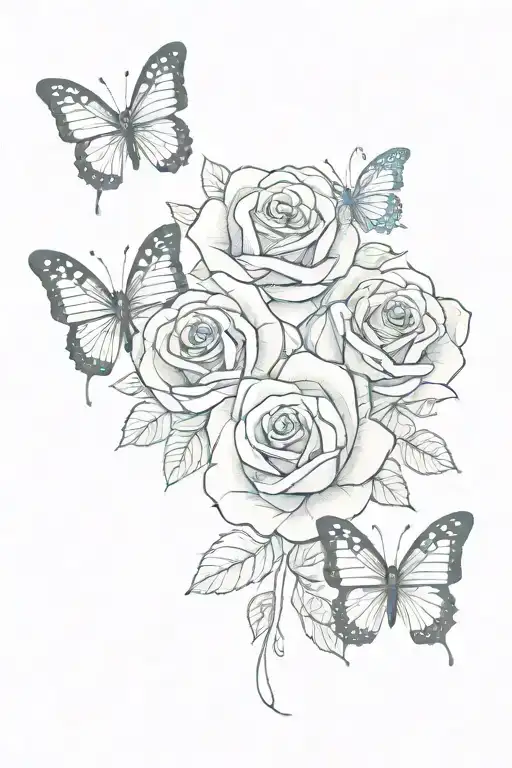 a circus rose  surrounded by three butterflies sm vertical tatoo tattoo design idea
