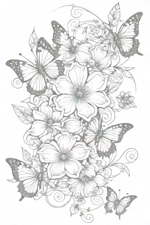a circus flower surrounded by three butterfles sm vertical tatoo tattoo design idea