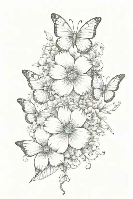 a circus flower surrounded by three butterfles small tattoo design idea
