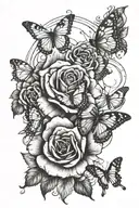 a circus rose  surrounded by three butterflies sm vertical tatoo tattoo design idea