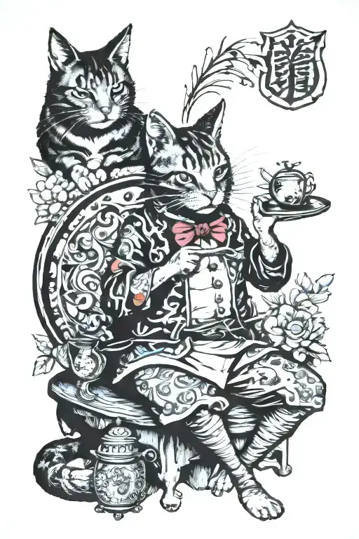 Alice in Wonderland and Schrödinger's cat tattoo design idea
