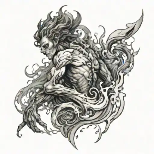 male elemental of water tattoo design idea