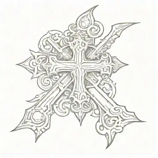 cross leather tooling tattoo design idea