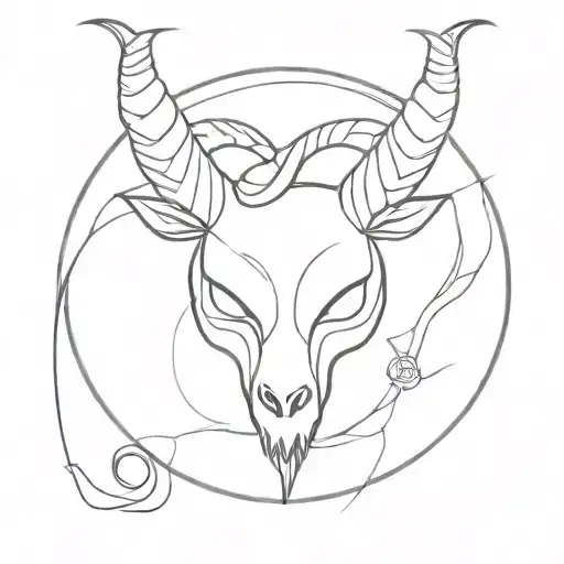 yarn ball with twisted horns baphomet, devil, crochet tattoo design idea