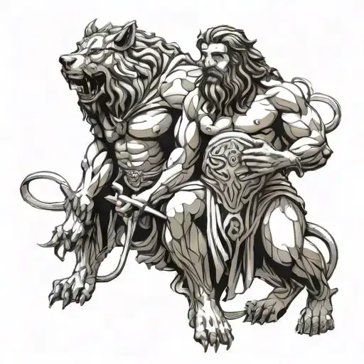 god hades holding cerberus tattoo design idea