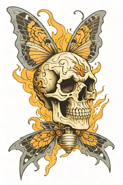 skull moth smoke tattoo design idea