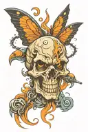 skull moth smoke tattoo design idea