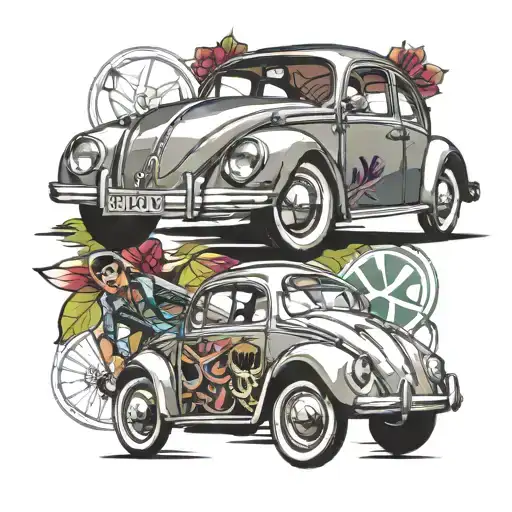 volkswagen beetle and bicycle tattoo design idea