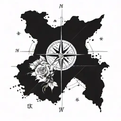 A tattoo design of a compass rose with the birthdates of Muhammad Ali and Cus D'Amato as coordinates, symbolizing a legendary connection tattoo design idea