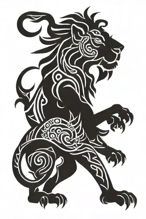 sun and lion head tattoo design idea