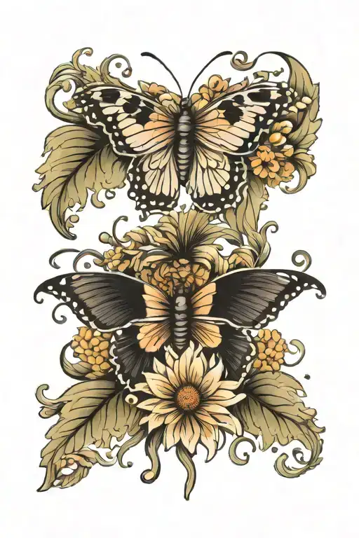 chrysanthemum flower with semicolon and butterfly  tattoo design idea